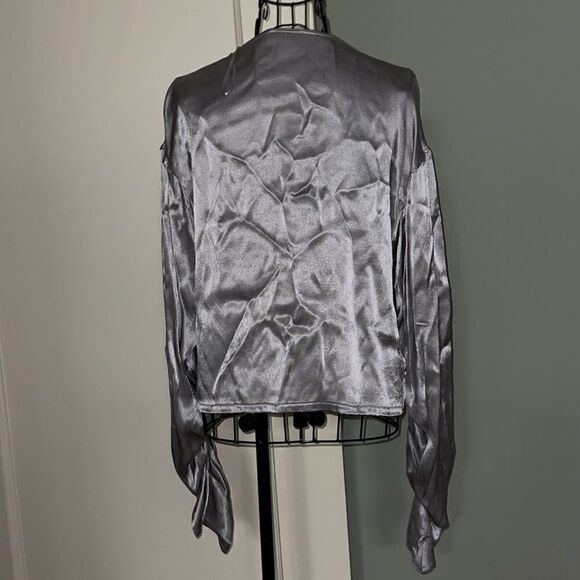Zara silver top w ruching detail on L/S NWOT S - Picture 4 of 9